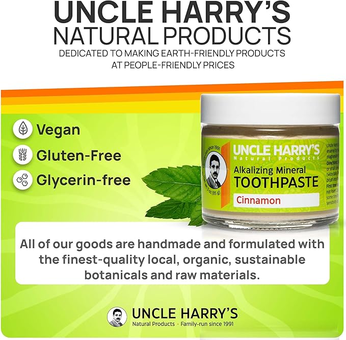 Uncle Harry's Cinnamon Remineralizing Toothpaste | Natural Whitening Toothpaste Freshens Breath & Promotes Enamel | Vegan Fluoride Free Paste (4 pack)-Ruum Studio Home