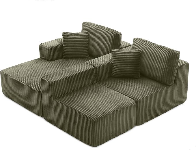 Modular Sectional Sofa Cloud Sectional Couch, 135" Comfy Fluffy L Shaped Olive Green Couches for Living Room, Deep Seat Memory Foam Plush Corduroy Boneless Couch Sectionals Left Facing Chaise Sofa-Ruum Studio Home