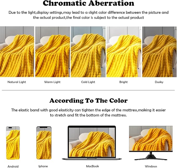 NEWCOSPLAY Faux Fur Twin Blanket Mustard Yellow Bubble Blanket Thick Warm Soft for Couch Sofa Bed 550GSM (Mustard Yellow, Twin(60"x80"))-Ruum Studio Home