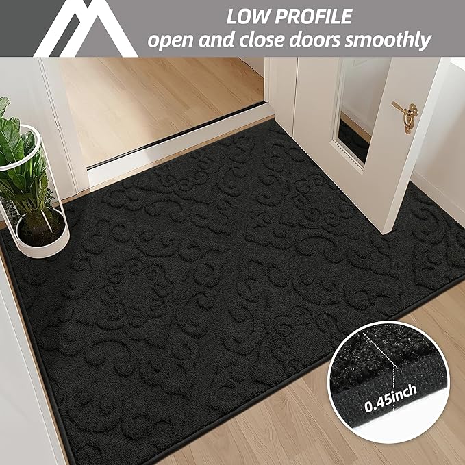 COSY HOMEER-Door-Mat-Non-Slip-Entryway-Rug 32”x48” Absorbent Welcome Mats Washable Dirt Trapper Door Mat Entrance Floor Mats for Front Back Doormats and Wet Shoes,Black-Ruum Studio Home