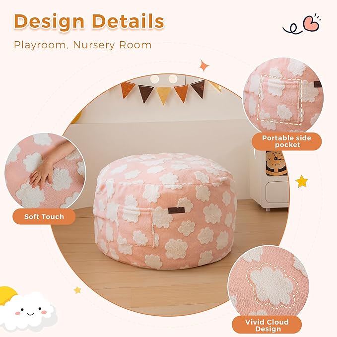 MAXYOYO Bean Bag Chair Bed for Kids, Convertible Bean Bag from Lazy Chair to Floor Bed, Fresh Cloud Design Cover, Stuffed Floor Sofa Couch for Boys and Girls, High-Density Foam Filling, Pink-Ruum Studio Home