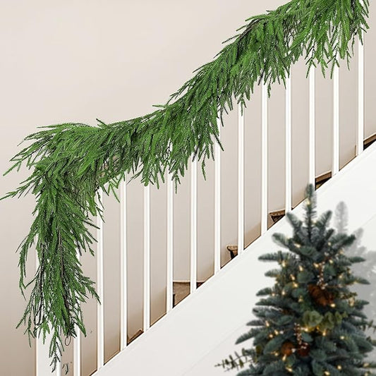 Watayo 4 Pcs Christmas Norfolk Pine Garland, 6 Ft Dense Real Touch Pine Garland Ornament, Realistic Artificial Pines Greenery Garlands for Mantle, Table, Fireplace, Indoor, Outdoor Xmas Decoration-Ruum Studio Home