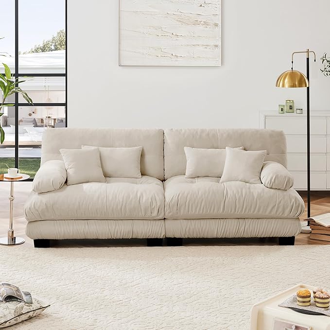 Modular Sectional Sofa, 2 Seater Cloud Couch Small Couches for Small Spaces, Modern Deep Seat Couch, Home Sofa Living Room Oversized Loveseat with Bolster Armrests 4 Pillows-Ruum Studio Home