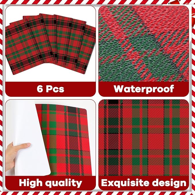 Christmas Placemats Set of 6 Red and Green Plaid Plastic Table Mats Recyclable Place Mats Washable Farmhouse Holiday Table Decoration for Indoor Outdoor Christmas Party Kitchen Dining-Ruum Studio Home
