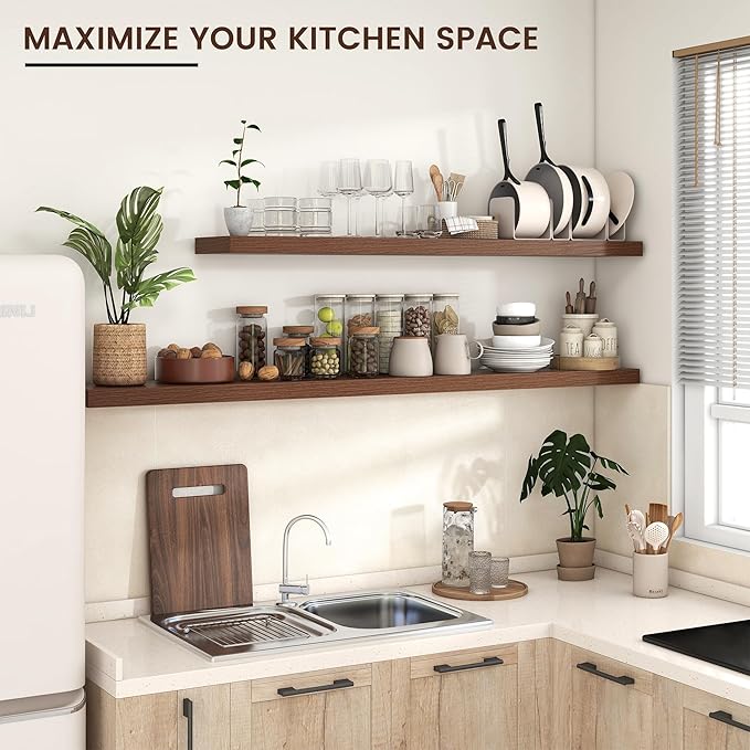 Floating Shelves for Wall, Large Wall Mounted Shelves with Invisible Brackets, Long Wood Floating Shelf for Living Room, Bedroom, Kitchen, (Walnut, 55" W x 9" D x 1.5" H)-Ruum Studio Home
