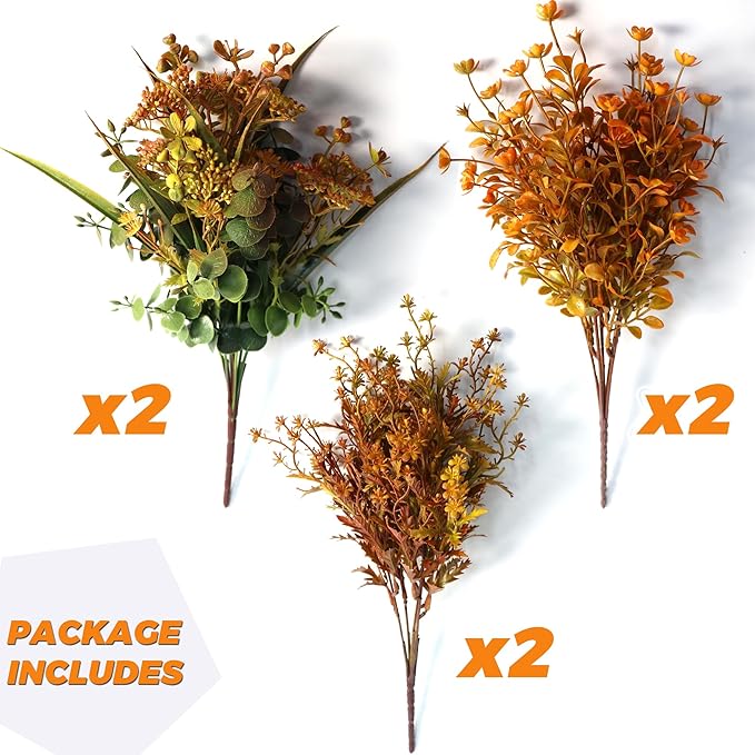 6 Bundles Artificial Fall Flowers, Autumn Decorations Leaves Greenery Shrubs for Thanksgiving Home Kitchen Room Farmhouse Floral Arrangements Indoor Outdoor Wedding Party Fireplace Fall Mixed Color-Ruum Studio Home