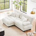 Loveseat Modular Sectional Sofa, L Shaped Couch with Ottoman, Cloud Couch Sectional Couch Home Sofa Living Room Oversized Couch Deep Seat Couch with Round Bolster Armrests 4 Pillows(White)-Ruum Studio Home