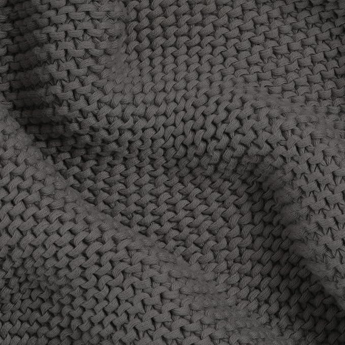 MakeMake Organics Organic Throw Blanket GOTS Certified Organic Cotton Blanket Knit Couch Bed Fall Colors Soft Neutral Cotton Throw Blanket Large (50x60, Charcoal Grey)-Ruum Studio Home