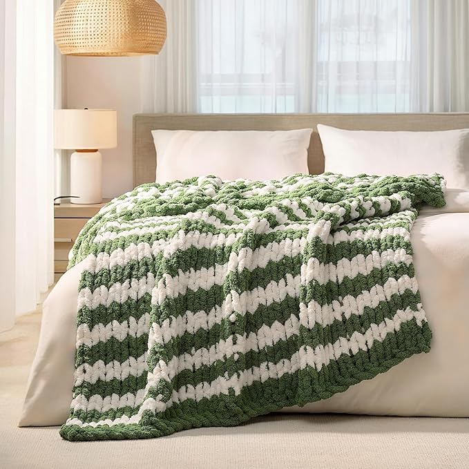 L'AGRATY Chunky Knit Blanket Throw: 60''x80'' Chenille Chunky Knitted Throw Blankets for Twin Bed Couch - Handmade Thick Cable Knit Blanket - Large Crochet Rope Blankets for Home Decor-Ruum Studio Home
