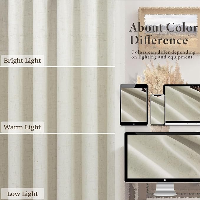 Flax Linen Blackout Living Room Curtain 84 Inch Long 2 Panel Tan Beige Black Out Burlap Farmhouse Insulated Thermal Curtain for Summer Heat Nursery Room Darkening Drapes Bedroom Back Tab 52x84 Length-Ruum Studio Home