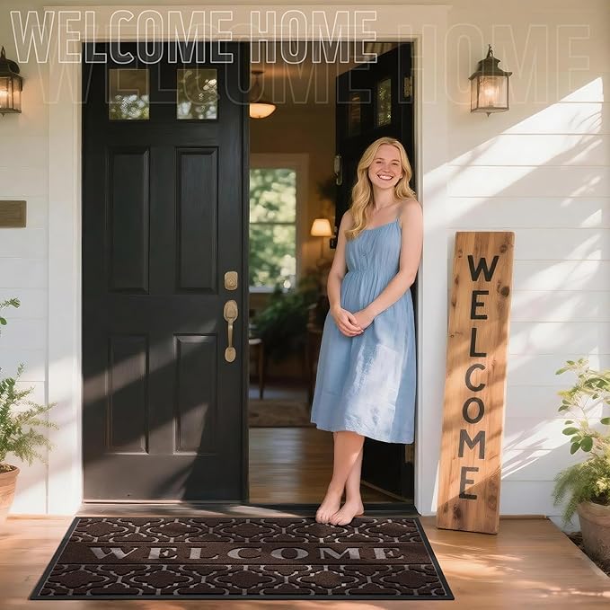 Yimobra Welcome Mat Outdoor Indoor, All-Season Waterproof Front Door Mat Outside Entrance, All-Weather Heavy Duty Non-Slip Doormat, Low Profile Porch Patio Entrance Mats, 60x36, Brown-Ruum Studio Home