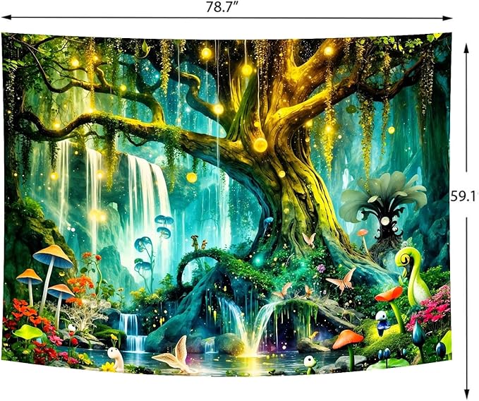Delur Magical Forest Tapestry Fantasy Tree of Life Enchanted Fairy Tale Forest Tapestry Mystical Psychedelic Nature Landscape Wall Hanging Headboard for Bedroom Living Room Home Decor (59.1" x 78.7")-Ruum Studio Home