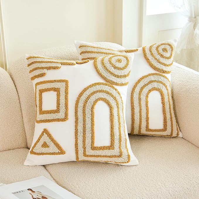 HOdo Home 2PCS Pillow Covers-Throw Pillow Cover,Tufted Boho Jacquard Pillow Covers,Farmhouse Decorative Pillow Cover,Pillow Cases for Couch,Sofa,Bed,Chair,Living Room,Home Decor（18x18inch ）-Ruum Studio Home