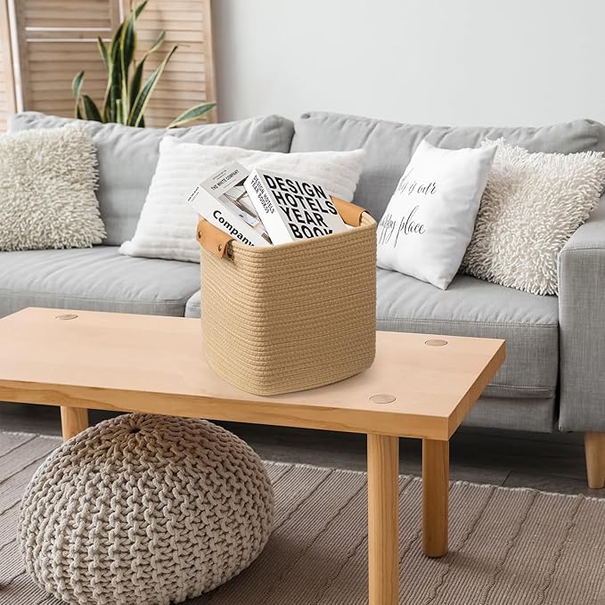 danpinera 3 Pack 11 Inch Woven Baskets for Storage, Stylish Storage Baskets for Shelves, Laundry, Bathroom, Kitchen, Cube Storage Bin, Cotton Rope Boho Baskets, Jute-Ruum Studio Home