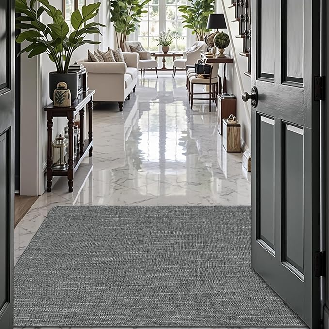 LUMI Ultra Thin Door Mat for Entryway, Low Profile Non Slip Rubber Backing Indoor Doormat, Easy Clean Welcome Entrance Mat for Inside House, Patio, Greenish Grey 20"x32"-Ruum Studio Home