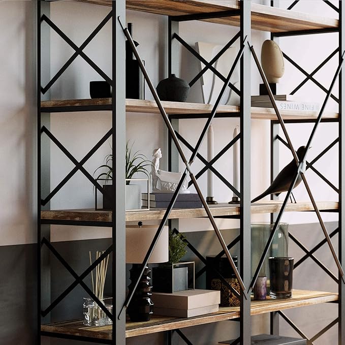 IRONCK Bookshelves Double Wide 6-Tier 76" H, Open Large Bookcase, Industrial Style Shelves for Home Office, Easy Assembly-Ruum Studio Home