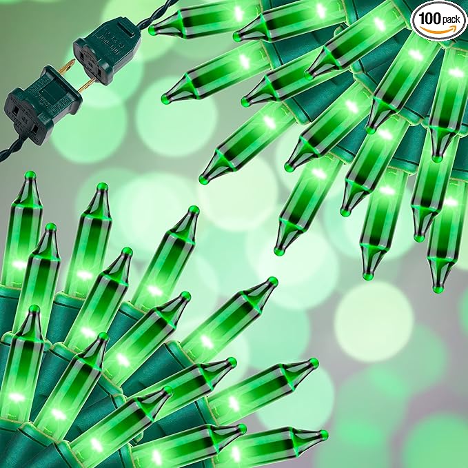 100LIGHTS Green Extra-Bright with End Connectors Christmas Decorative Lights 5.98m UL Certified Mini String Light Set Waterproof for Home Garden Holiday Christmas Tree Party Patio Wedding-Ruum Studio Home