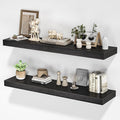 Floating Shelves for Wall, 36" W x 8" D x 1.5" H, Wooden Wall Mounted Display Shelves with Invisible Brackets for Living Room, Bedroom, Bathroom, Kitchen Decor and Storage, Set of 2, Black-Ruum Studio Home