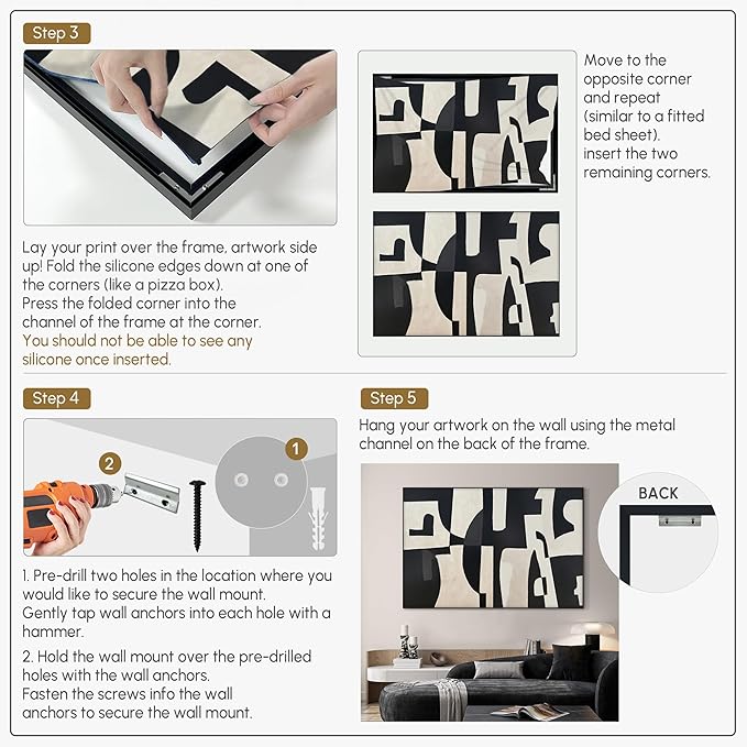 SIGNWIN 46"x72" Extra Large Framed Wall Art Black and White Abstract Geometric Design, Minimalist Modern Print for Home Living Room Bedroom Decor (Frame Assembly Required)-Ruum Studio Home