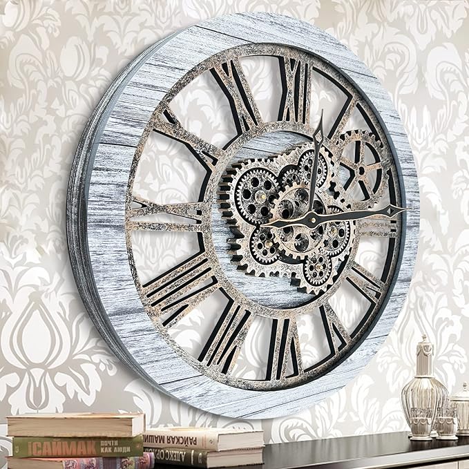 HOIBAI Wall Clock, Clocks for Living Room Decor 20 Inch Big Moving Gears Clock Farmhouse Vintage Rustic Wall Clock for Home Bedroom House Kitchen Wall Decor-Ruum Studio Home