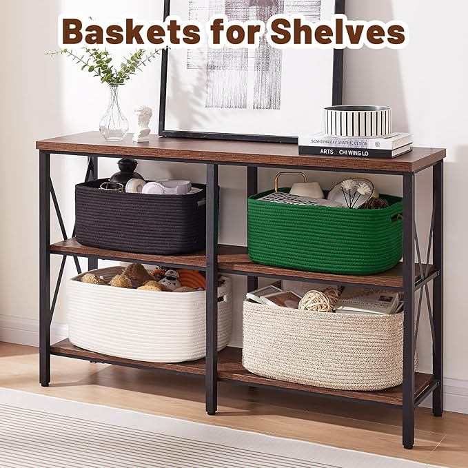 OIAHOMY Storage Basket for Shelves, Closet Cube Storage Bins Baskets for Clothes Blanket Towels, Baby Nursery, Toy Baskets Box, Woven Rope Basket, 17.72*12.99*7.87 IN, 2 Packs Olive Green-Ruum Studio Home