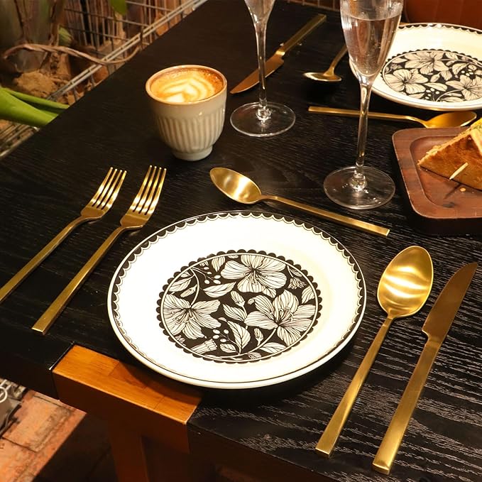 Stainless Steel Flatware Set Hand Forged 18/10 Silverware Set Cutlery Set Gold Cuboid Handle Matte Finished 40 Pieces Service for 8-Ruum Studio Home
