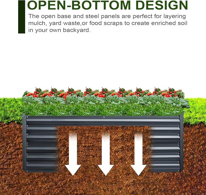 EDOSTORY Metal Raised Bed Garden Bed Kit, 8x4x2ft Tall Galvanized Planter Raised Garden Boxes Outdoor, Large Metal Raised Garden Beds for Flowers, Vegetables, Herbs-Ruum Studio Home