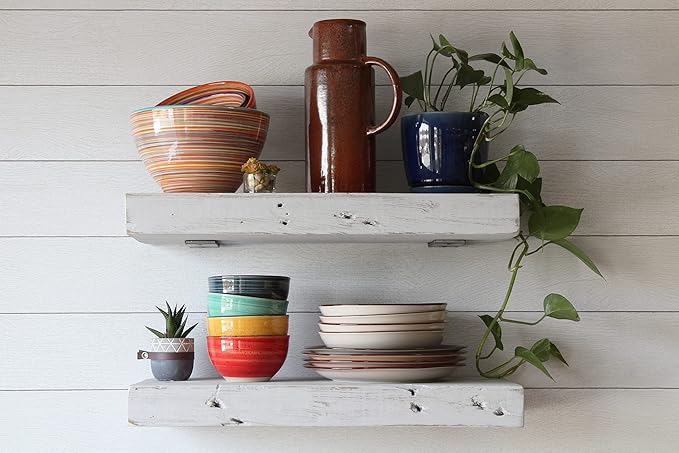 Urban Legacy Reclaimed Barn Joist Deep Floating Shelves | Deep Shelves with Low Profile Shelf Bracket with High Weight Capacity, Set of 2 (24" x 11" x 2.5", Rustic Gray)-Ruum Studio Home