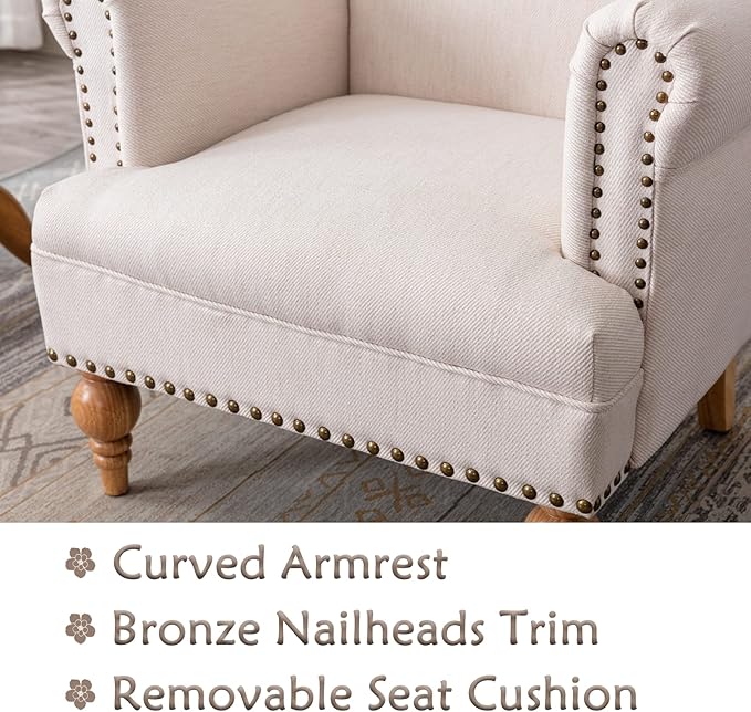 chairus Linen Accent Chair for Living Room Upholstered Mid Century Modern Single Sofa Chair with Solid Wood Legs Comfy Reading Chair Armchair for Bedroom/Office Room/Recption/Lounge, Cream-Ruum Studio Home