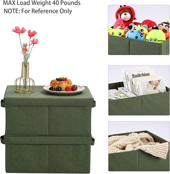 HOONEX Storage Bins with Lids for Organizing, Pack of 2, Storage Boxes with 2 Carrying Handles and Sturdy Heavy Cardboard, 16.5" L x 11.8" W x 7.5" H for Shoes, Books, Clothes, Olive-Ruum Studio Home