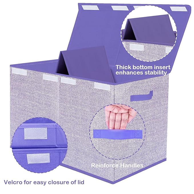 Toy Storage Bins,Large Toy Box Chest with Lids,Foldable Stuffed Animal Toy Organizers and Storage with Sturdy Handles for Kids,Girls,Boys,Nursery,Playroom 24.5"x13"x16" (Purple)-Ruum Studio Home
