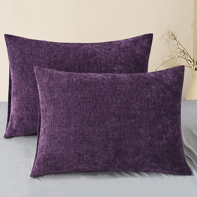 CaliTime Throw Pillow Covers Decorative 20 X 26 Inches Pack of 2 Cozy Chenille Standard Pillow Shams Cases for Couch Sofa Bed Living Room Home Plum Purple-Ruum Studio Home