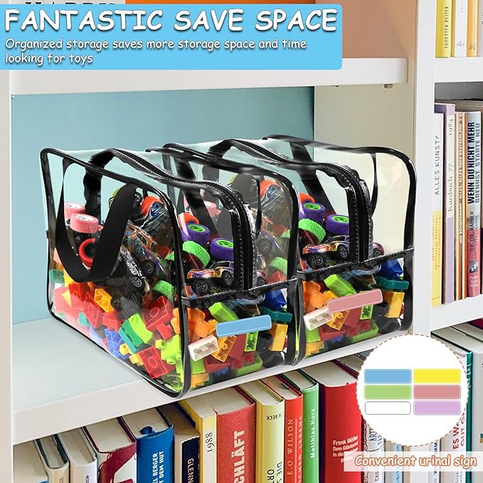 6 Packs Widen X-Large Toy Storage Bags 12.6×9.25×6.9In with Labels, Reusable Clear PVC Board Game Storage, Travel Waterproof Organizer Bags with Zipper for Building Blocks, Puzzle, Stuffed Animals-Ruum Studio Home