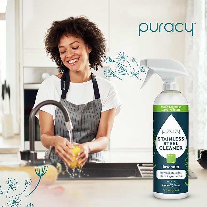 Puracy Stainless Steel Cleaner, Natural Stainless Steel Sink Cleaner, Stainless Steel Cleaner for Appliances, Sink Cleaner and Polish Kitchen Cleaner, Stainless Steel Refrigerator Spray (Lavender)-Ruum Studio Home