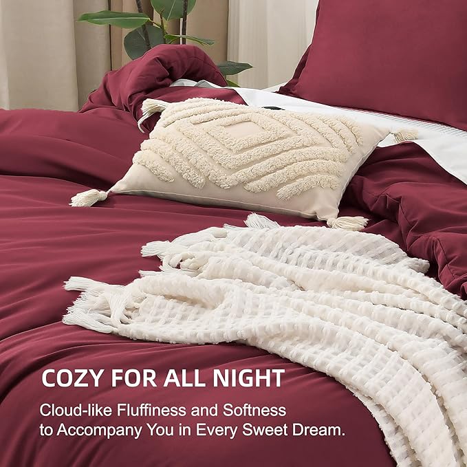 Litanika Burgundy Red Comforter Set King Size, 3 Pieces Lightweight Solid Bedding Comforter Set, All Season Fluffy Bed Set (104x90In Comforter & 2 Pillowcases)-Ruum Studio Home