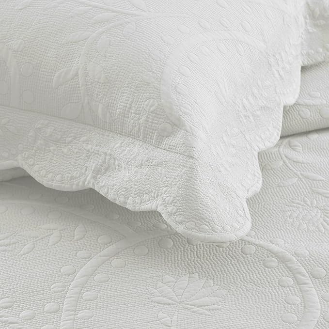 MarCielo 3-Piece 100% Cotton Oversized Bedspread Lightweight Quilt Coverlet Embroidery Farmhouse Bedding Set (TG Bright White, Oversized King (118"x106"))-Ruum Studio Home
