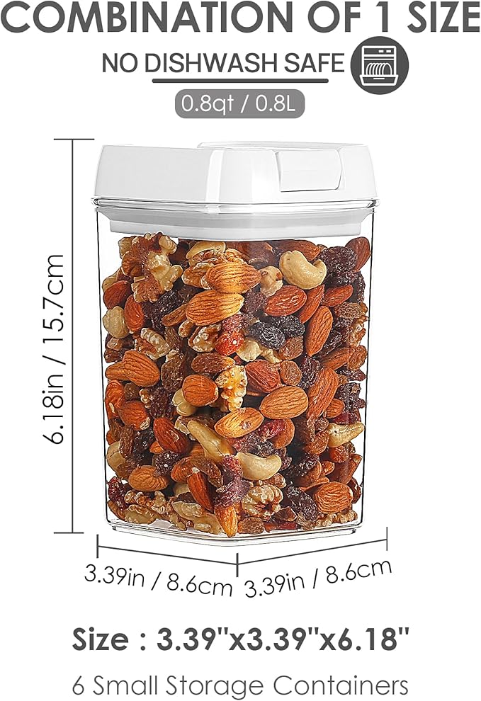 Vtopmart 6 PCS Airtight Food Storage Containers, BPA Free Plastic Snack Containers with Easy Lock Lids, for Kitchen Pantry Organization and Storage, Include 24 Labels, 0.8L-Ruum Studio Home