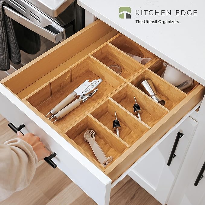 Premium Kitchen Utensils and Junk Drawer Organizer – Small 5-Compartment Design with 4 Removable Dividers, Non-Slip Feet, 100% Sustainable Bamboo, 2 Pack-Ruum Studio Home