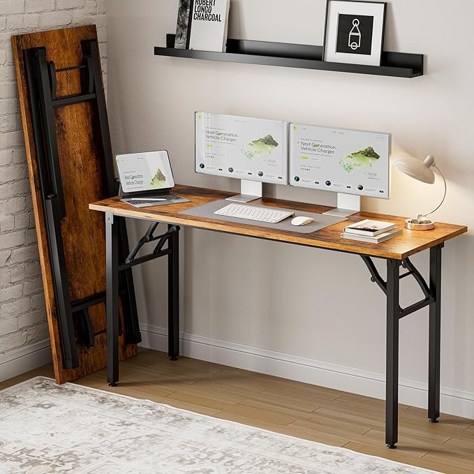 Frylr Small Folding Computer Desk – Portable 55.1 Inch Foldable Laptop Table, Collapsible and Compact for Easy and Fast Setup, Lightweight for Small Spaces, Home Craft and Study Use, Rustic Brown-Ruum Studio Home