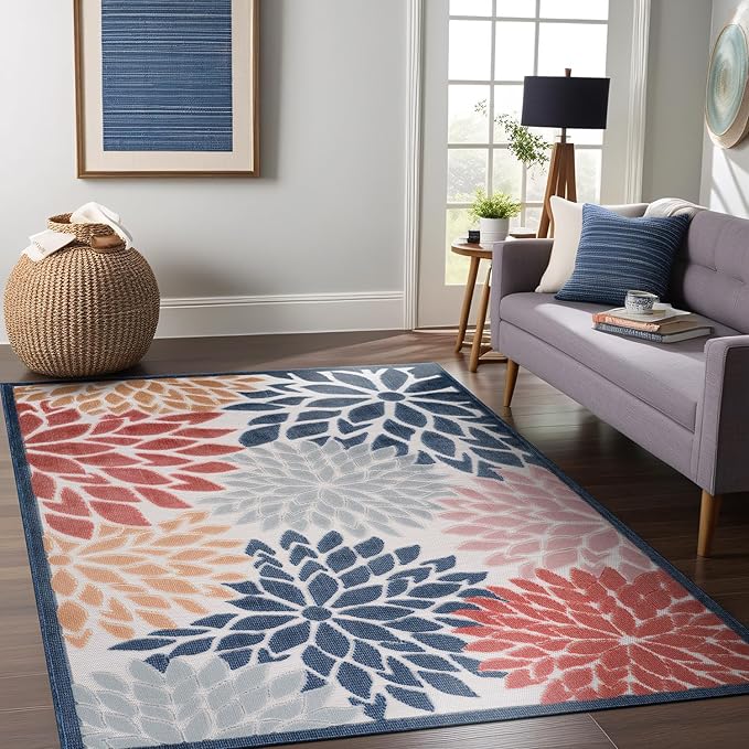 Beverly Rug Outdoor Rug 8x10 Modern Floral Tropical Area Rugs for Indoor and Outdoor Patio Easy to Clean Non Shedding Living Room Porch Garden Washable Outside Carpet (8 x 10 Multicolor)-Ruum Studio Home
