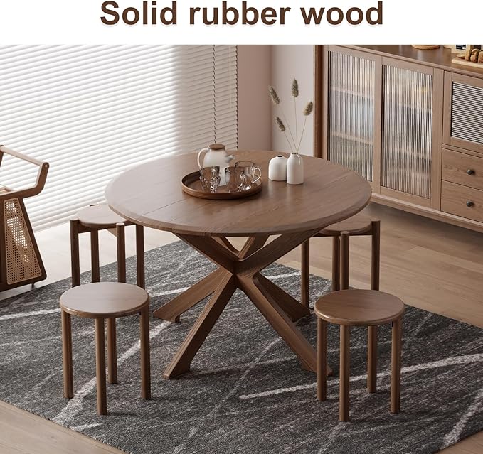 Stackable Stools Set of 4, Wooden Stools 18 Inch Stool Nesting Side Tables Nesting Coffee Table Sturdy and Durable, No Installation Required,Top Stackable Round Stool for Saving space(Walnut Barstool)-Ruum Studio Home