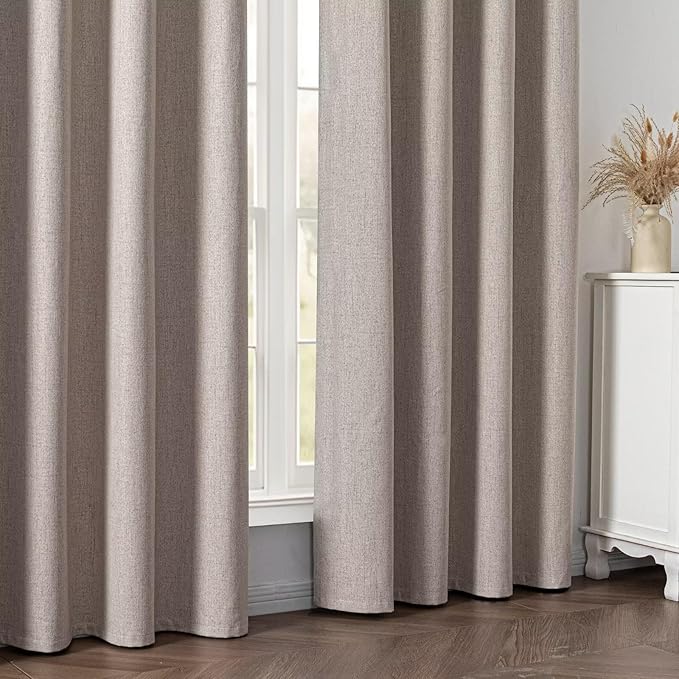 Blackout Curtains 96 Inches Long 2 Panels Set, 100% Black Out Textured Thermal Curtains, Grommet Privacy Light Blocking Drapes for Living Room Bedroom Luxury Decor(52W × 96L inch, Beige)-Ruum Studio Home