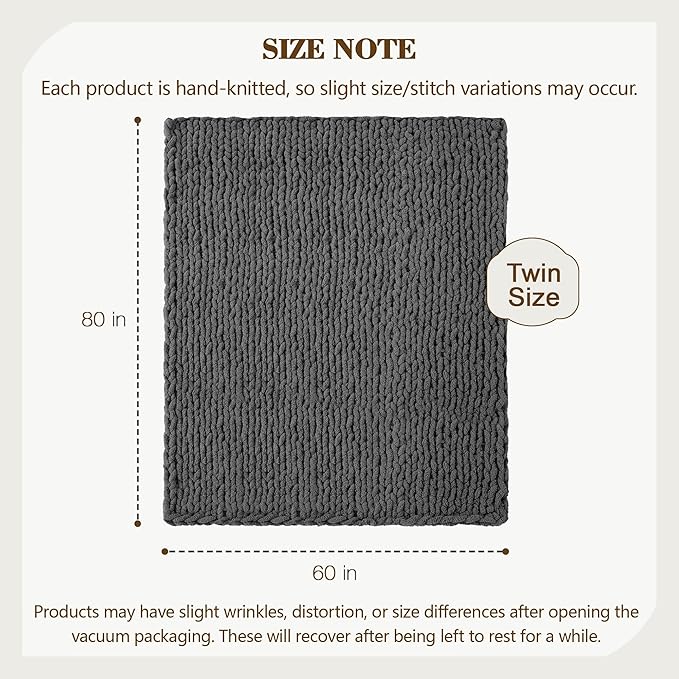 Carriediosa Chunky Knit Throw Blanket 60" X 80" Twin, 100% Hand Made Large Chenille Loop Yarn Soft Fluffy Throws for Couch Sofa Bed, Big Crochet Cozy Heavy Thick Cable Woven Blankets, Dark Grey-Ruum Studio Home