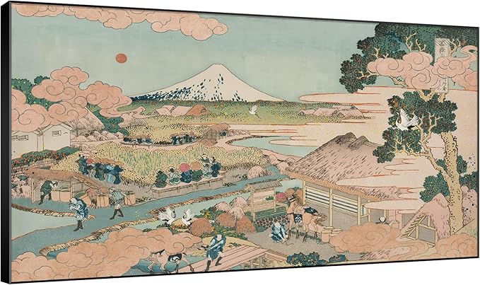 SIGNWIN 30"x60" Extra Large Framed Wall Art Japanese Ukiyo-e Landscape, Timeless Mt. Fuji Scene for Zen-Inspired or Asian-Style Interiors for Home Living Room Bedroom Decor (Frame Assembly Required)-Ruum Studio Home