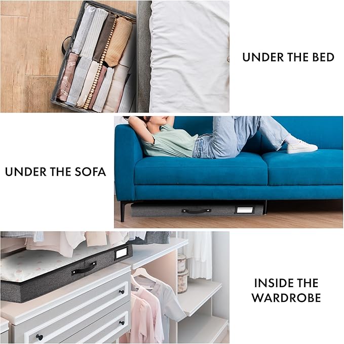 HOMELUX THEORY 2pc Low Profile Under Bed Storage Containers, Thin Under Couch Storage Organizer with Bins & Lids, Underbed Storage Box Ideal for Seasonal Clothes, Blankets, Fabric & Shoes (Dark Gray)-Ruum Studio Home
