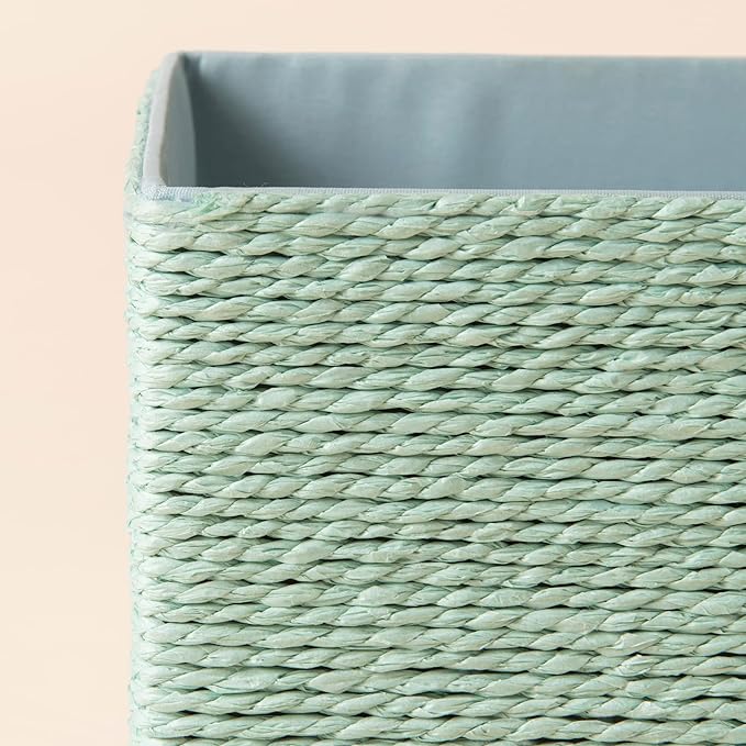 LA JOLIE MUSE Storage Baskets Set 4 - Stackable Woven Basket Paper Rope Bin, Storage Boxes for Makeup Closet Bathroom Bedroom (Light Green)-Ruum Studio Home