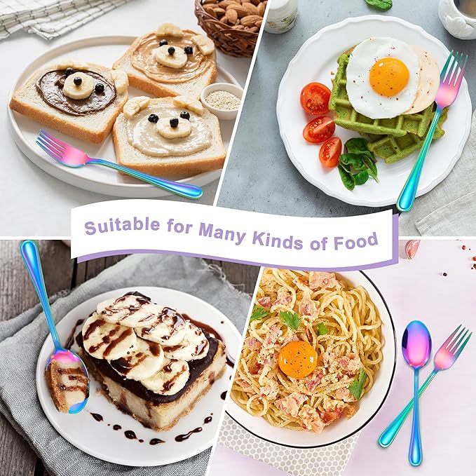 E-far 10-Piece Rainbow Toddler Utensils, Kid Stainless Steel Silverware Set, Children Safe Forks and Spoons Set for Self Feeding, Healthy & Non-Toxic, Mirror Polished & Easy to Clean-Ruum Studio Home