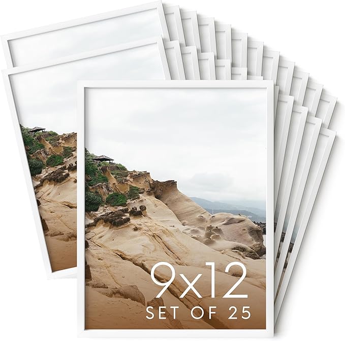 HAUS AND HUES 9x12 White Metal Picture Frames - Features Premium Aluminum, Vertical & Horizontal Hang, Shatterproof Plexiglass - Perfect for Home, Room, Office (9x12 in, White, Set of 25)-Ruum Studio Home
