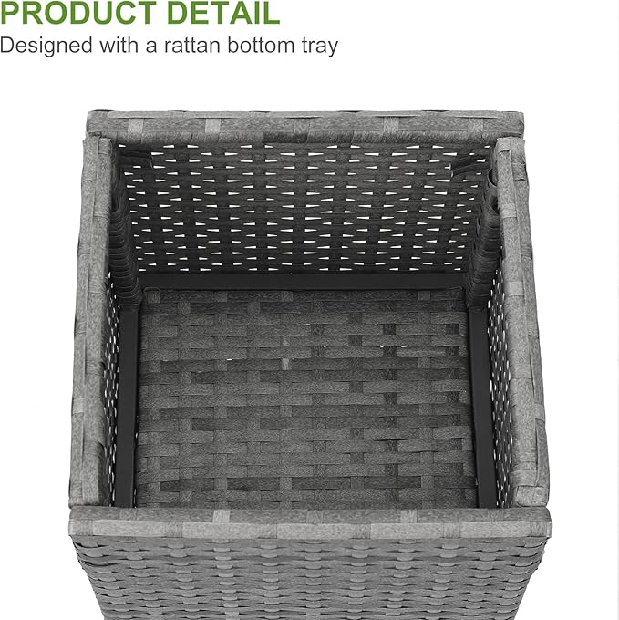 LEWIS&WAYNE Set of 2 Tall Planters for Outdoor Plants Handmade 24'' Wicker Tall Square Planter Box with Removable Liners Modern Planter for Indoor Outdoor Garden Patio Front Porch - Gray-Ruum Studio Home