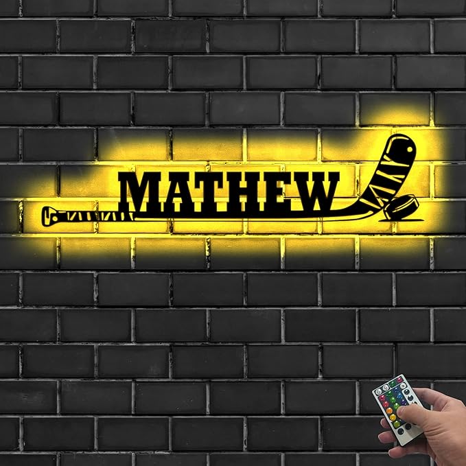 Personalized Ice Hockey Neon Sign - Hockey Sticks Custom Name Sign, LED Lights Signs Neon Signs for Wall Decor, Gift for Players, Fans, Sports Room Decoration-Ruum Studio Home